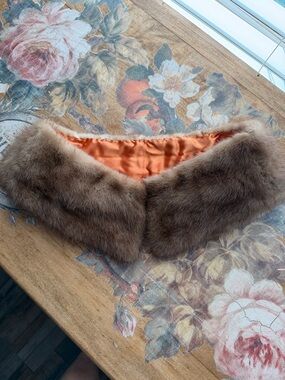 Vintage Mink Fur Collar with Orange Satin Lining